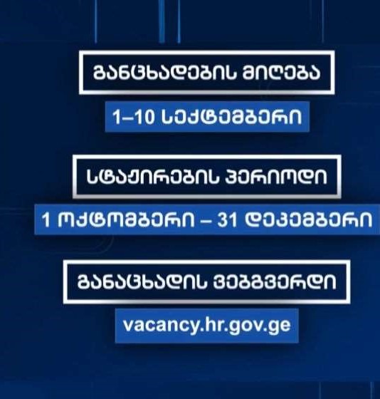 პრემიერ-მინისტრის გადაწყვეტილებით, პირველი სექტემბრიდან საჯარო დაწესებულებებში 3-თვიანი ანაზღაურებადი სტაჟირების კონკურსი ცხადდება