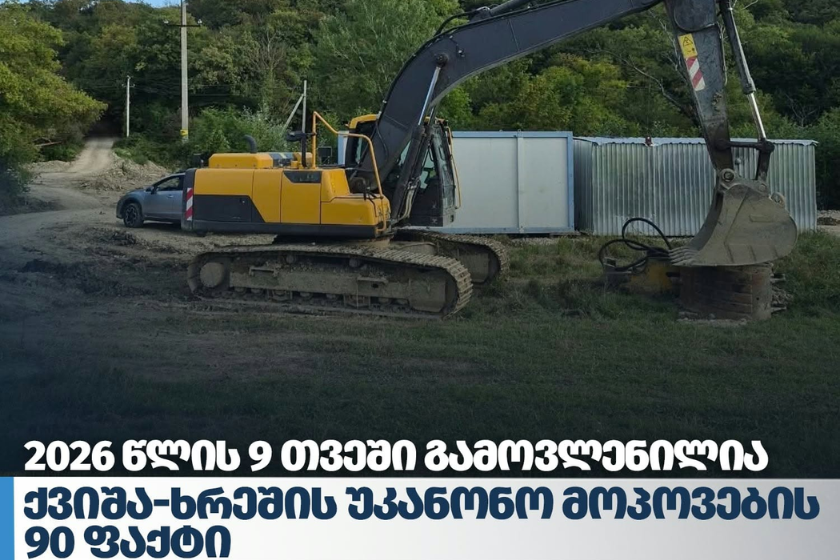 გარემოსდაცვითი ზედამხედველობის დეპარტამენტმა 2026 წლის 9 თვეში ქვიშა-ხრეშის უკანონო მოპოვების 90 ფაქტი გამოავლინა